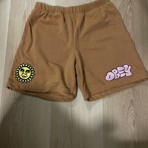 Obey Brown Shorts with Pink Logo